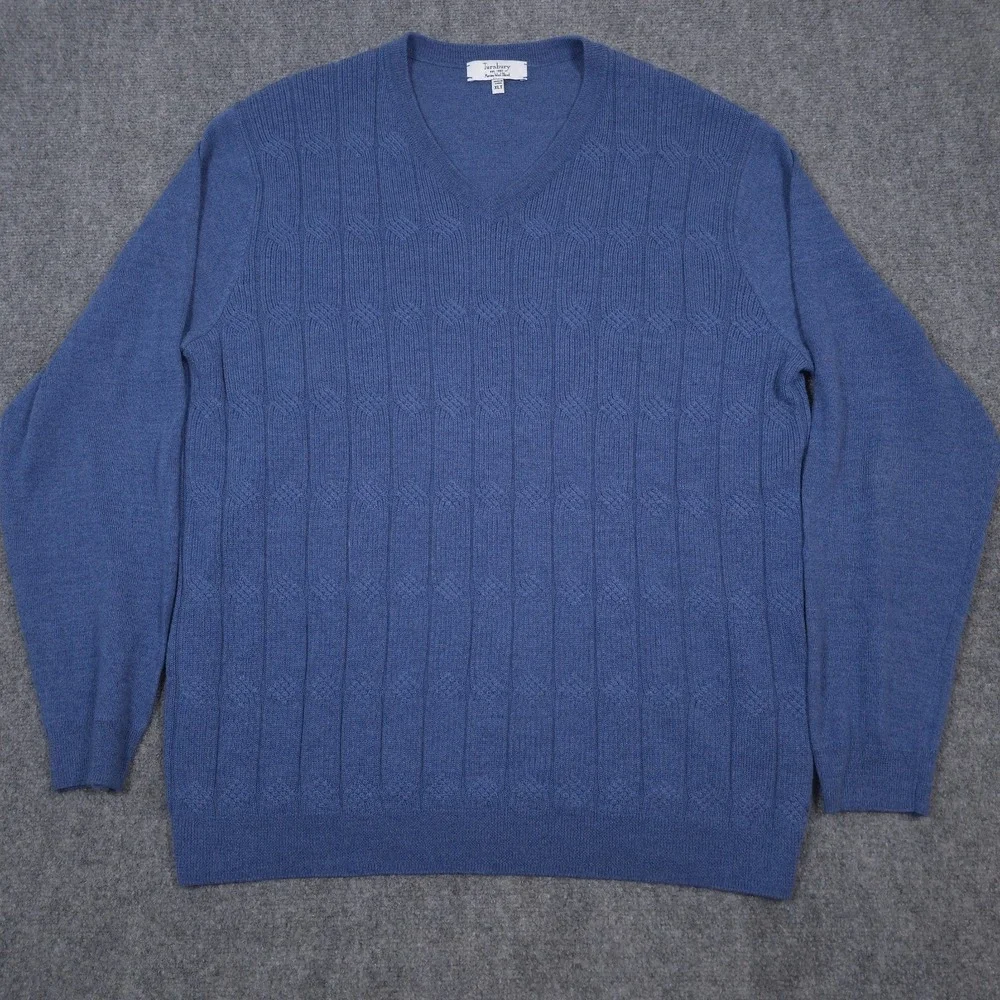 Turnbury Cable Knit Sweater Mens XLT Merino Wool Blend V Neck Pullover READ
